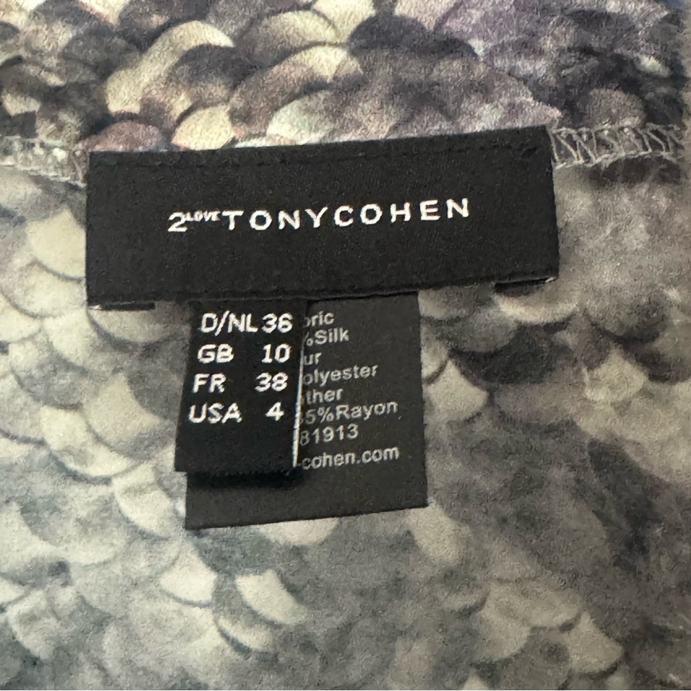 Tony Cohen Silk Top with Faux Fur & Leather Trim Size 4 - Picture 4 of 10